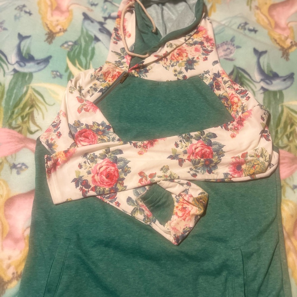 Floral and Green Hoodie